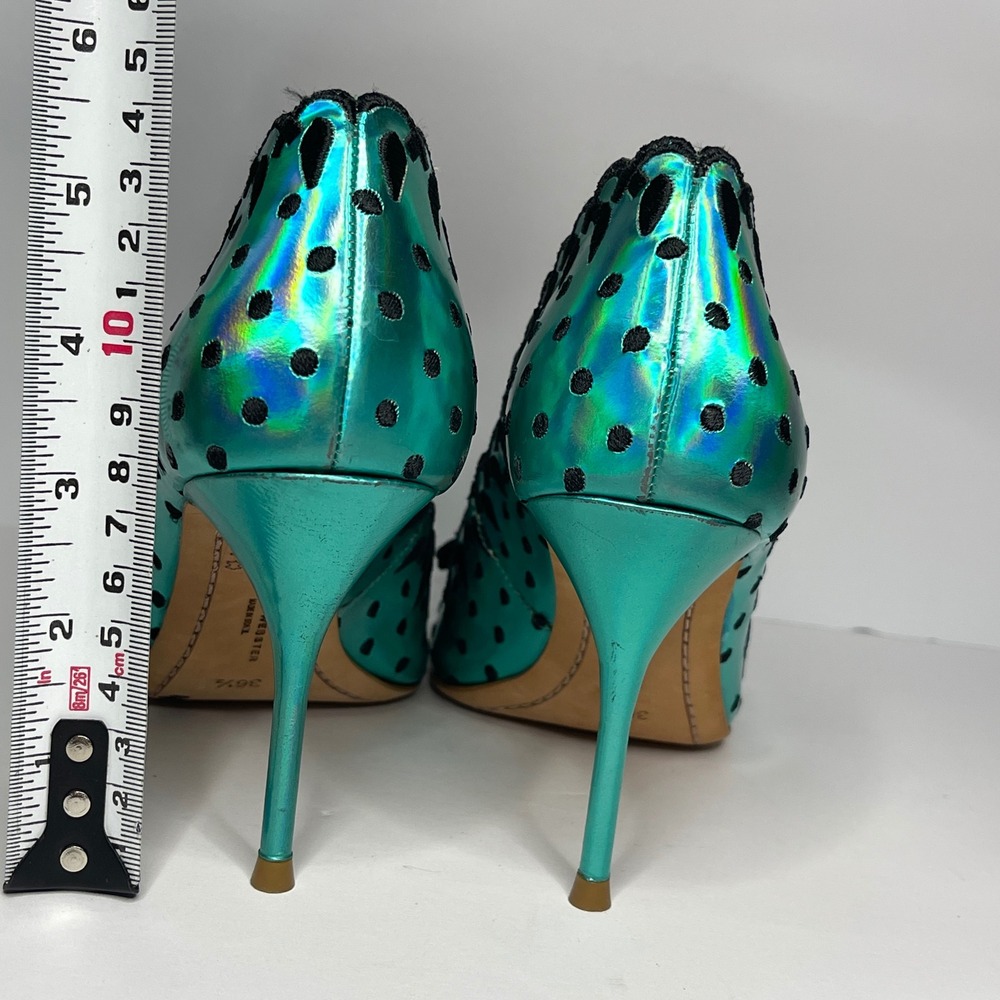 Sophia Webster Lilico Iridescent Teal Green Floral Pumps 36.5 Scalloped Stiletto - Picture 5 of 9